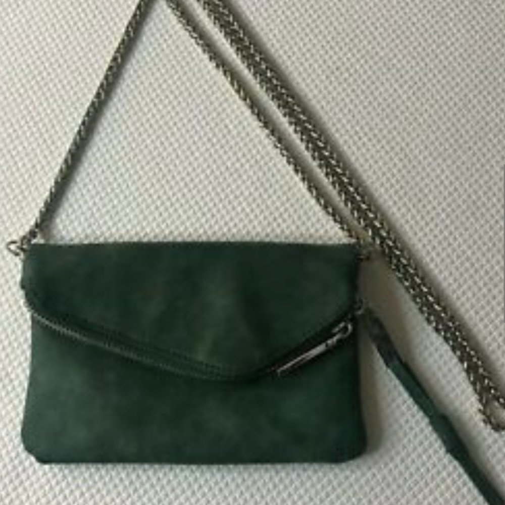 Free People Forest Green Suede Crossbody Clutch